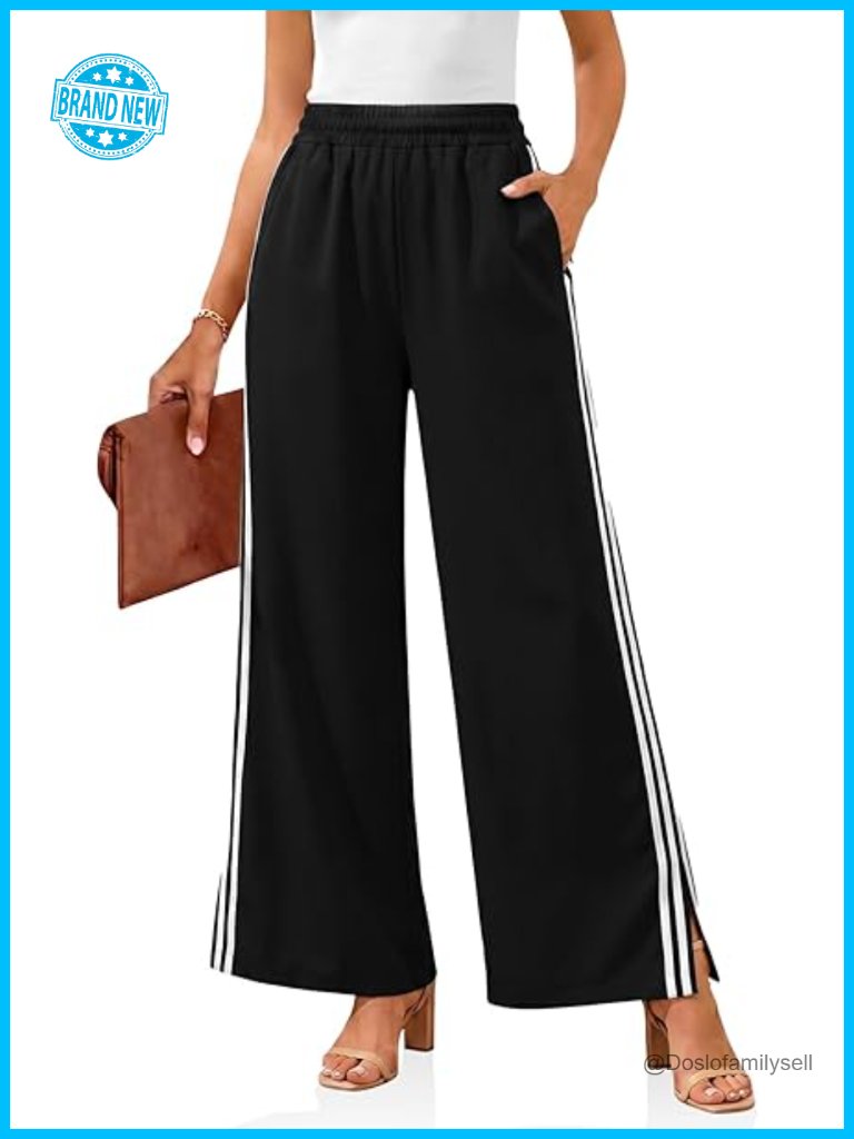 Striped Wide Leg Palazzo Pants High Waisted Baggy Business Casual Elastic Waist